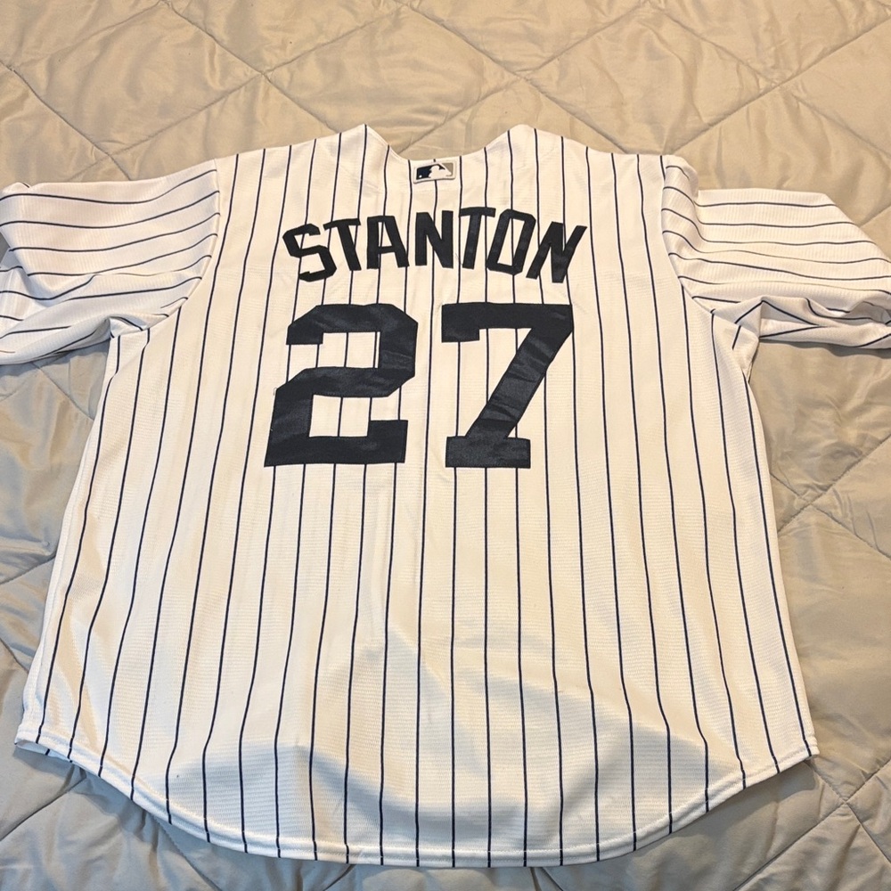 Majestic White and NAVY Striped Jersey